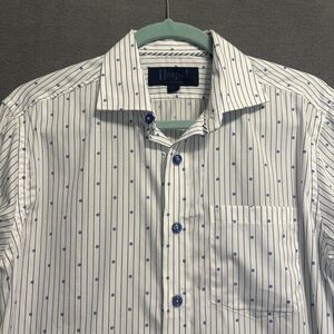 Haspel Co New Orleans Button Up Dress Shirt Men Size Small White Blue Geometric